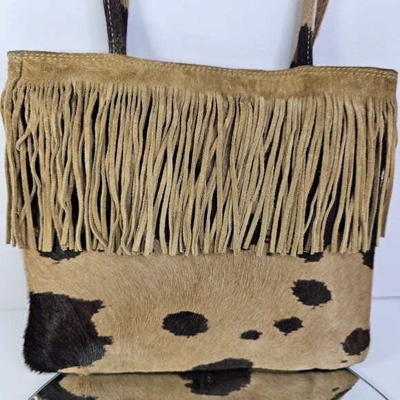 Cow Fur Handbag With Leather Tassles Feels Like A Real Cow. Hair On hide Cattle - Picture 7 of 16